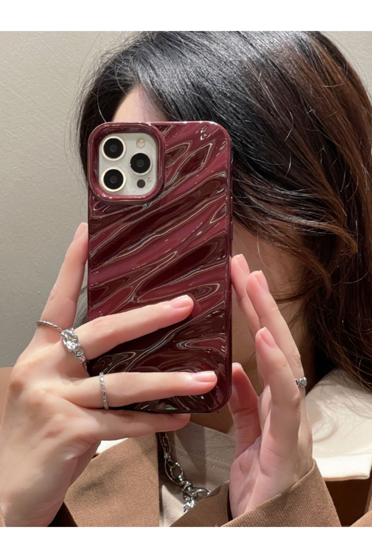 KVK PRİVACY Iphone 14 Pro Max Uyumlu Kılıf Lüks Parlak Elektroliz Darbelere Karşı Dayanıklı Yumuşak Kapak Bordo - Görsel 3