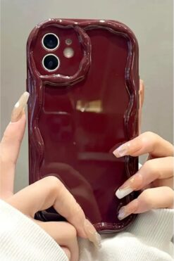 Fibaks Apple iPhone 12 Uyumlu Kılıf Kamera Korumalı Dalga Kenarlı Darbe Emici Bordo Silikon Kapak
