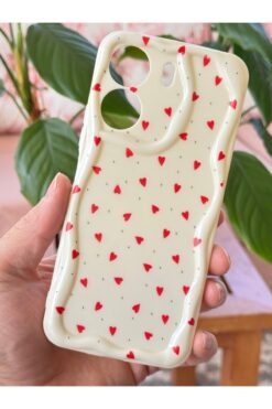 Fibaks Xiaomi Redmi 13C Kılıf Kamera Korumalı Dalga Kenarlı Kırmızı Kalp Desenli Silikon Kapak