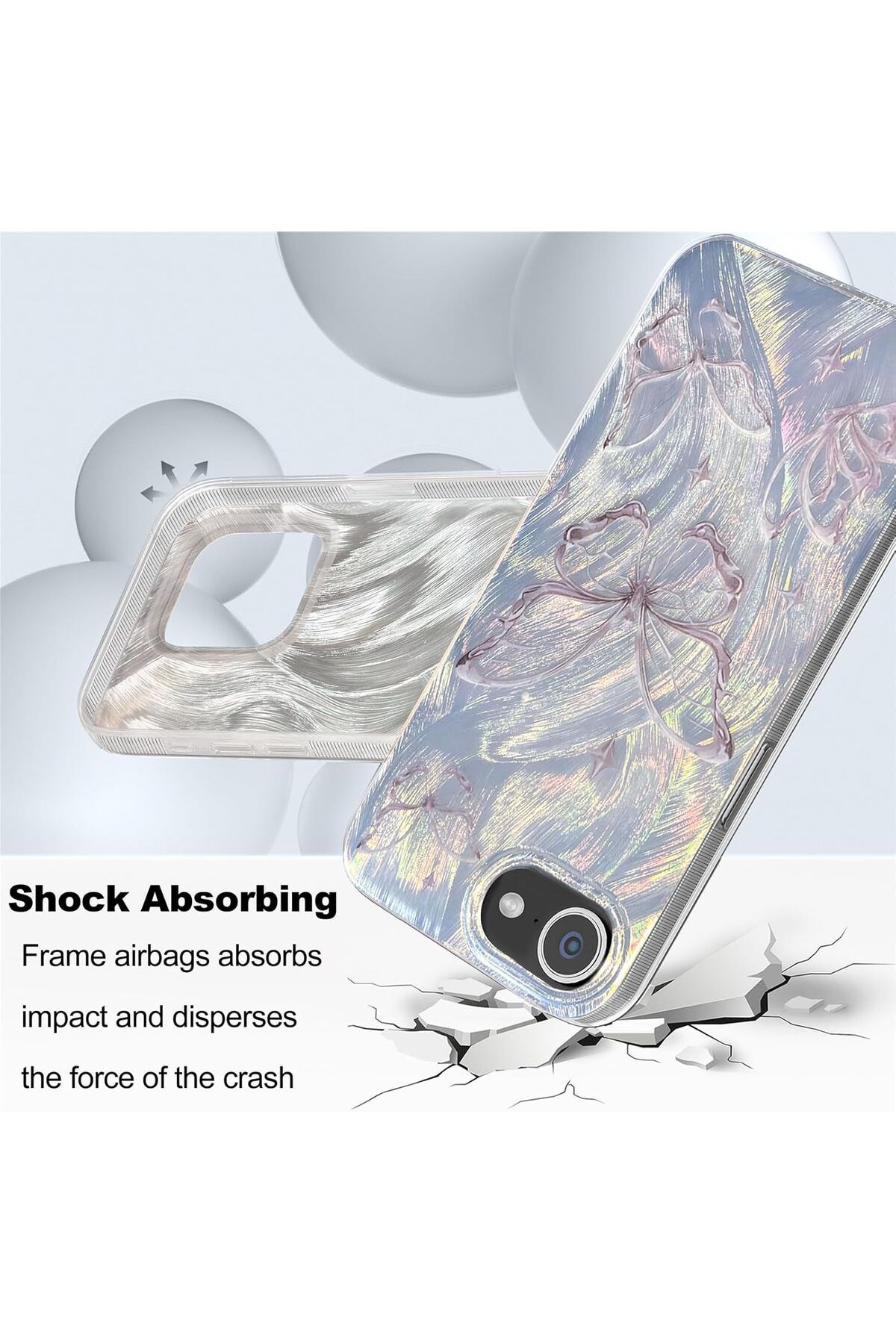 Fibaks Apple iPhone 7/8/SE20 22 Kılıf Parlak Hologramlı Kelebek Desenli Darbe Emici Kamera Korumalı Silikon - Görsel 2
