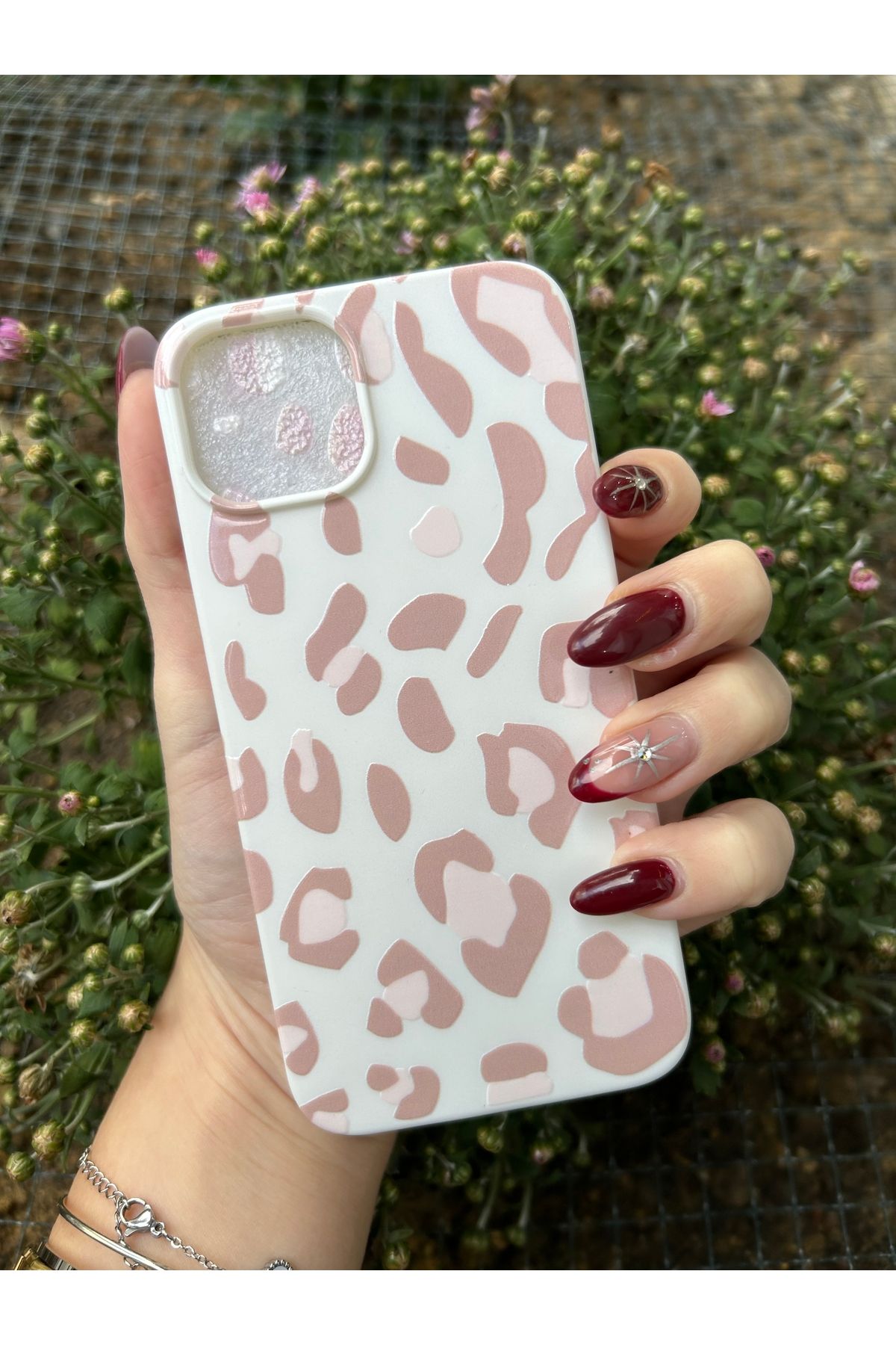 OVADA 13/14/15 Uyumlu Pembe Leopar Desenli Içi Kadife Kabartma Baslılı Silikon Kılıf