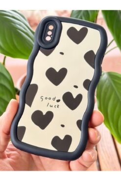 Fibaks Apple iPhone X - XS Kılıf Aynalı Kalp Desenli Yumuşak Kenarlı Kamera Korumalı Silikon Kapak
