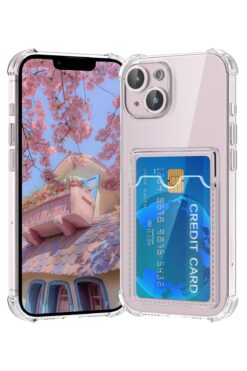 Caseji iPhone 13 Uyumlu Köşeleri Çıkıntılı Kartlıklı Şeffaf Kılıf