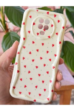 Fibaks Xiaomi Redmi Note 9S/9 Pro Kılıf Kamera Korumalı Dalga Kenarlı Kırmızı Kalp Desenli Silikon Kapak