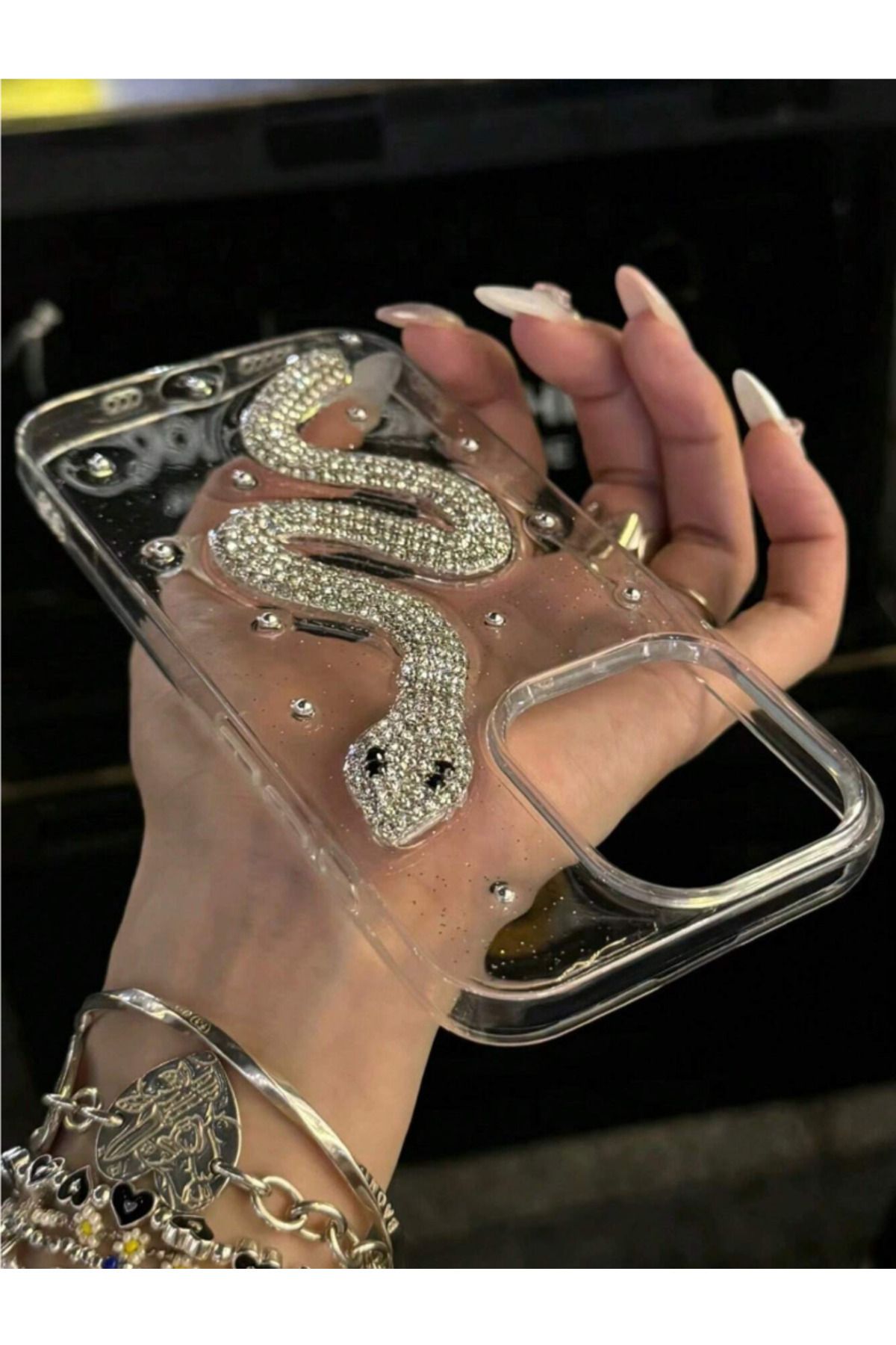 Go Aksesuar Iphone 13 - 14 ve 15 Uyumlu TAŞLI YILAN Oyuncak Tasarımlı Esnek Silikon Kılıfı