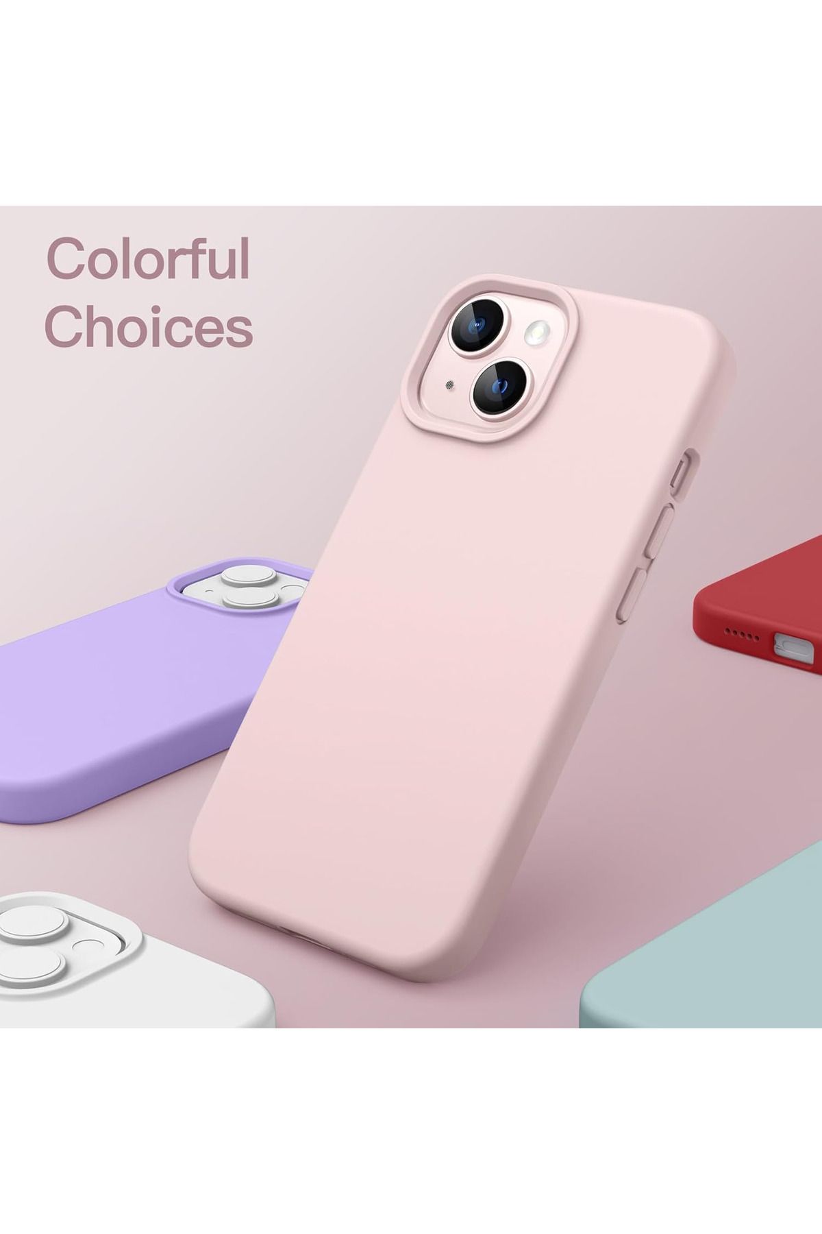 Fibaks Iphone 13 - 14 - 15 Uyumlu Kılıf Içi Kadife Lansman Silinebilir Renkli Yumuşak Silikon Pembe Kapak - Görsel 6