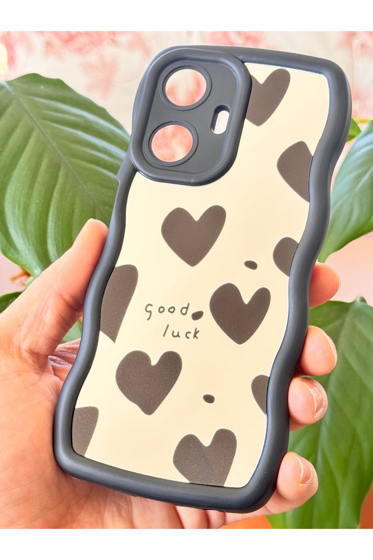 Fibaks Realme C55 Uyumlu Kılıf Aynalı Kalp Desenli Yumuşak Kenarlı Kamera Korumalı Silikon Kapak