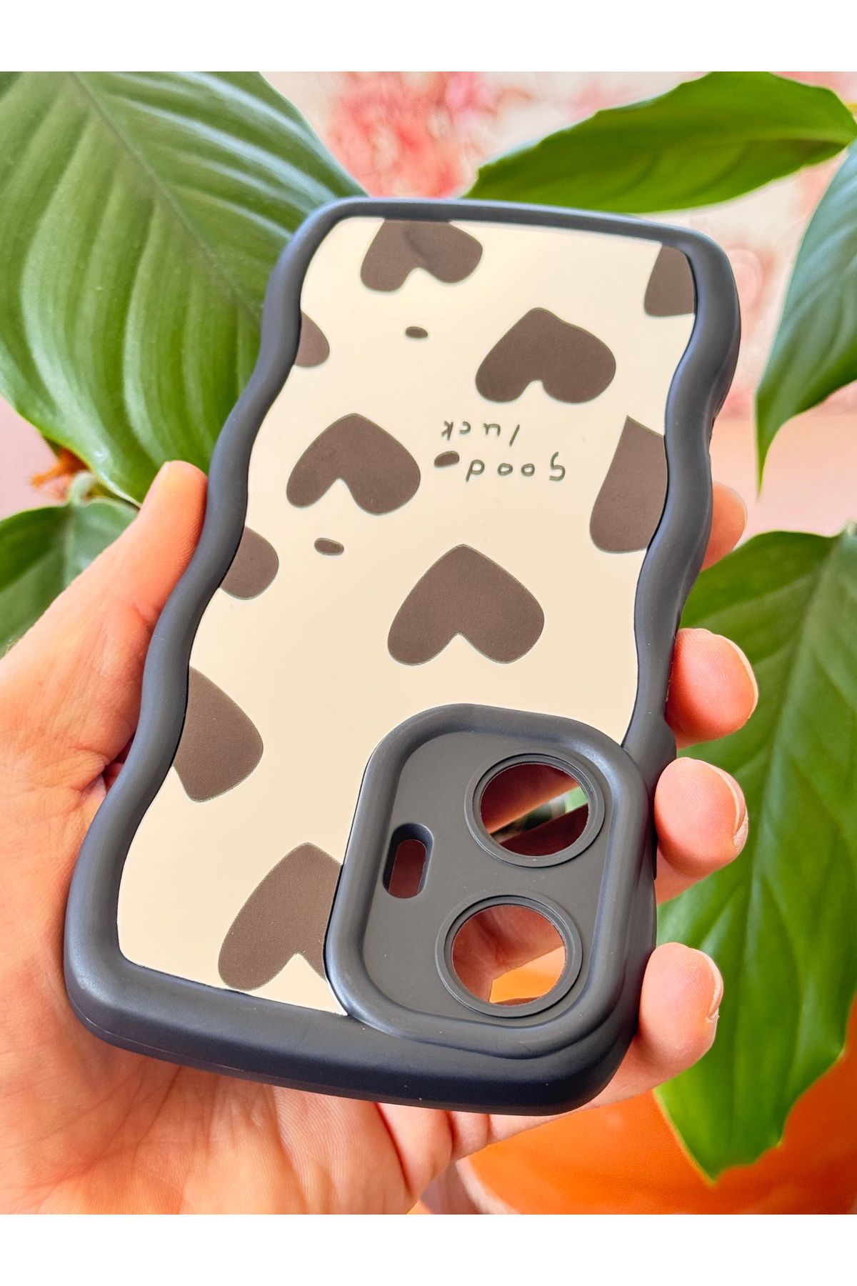 Fibaks Realme C55 Uyumlu Kılıf Aynalı Kalp Desenli Yumuşak Kenarlı Kamera Korumalı Silikon Kapak - Görsel 2