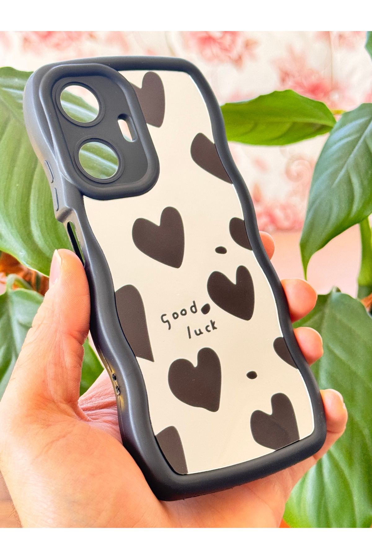 Fibaks Realme C55 Uyumlu Kılıf Aynalı Kalp Desenli Yumuşak Kenarlı Kamera Korumalı Silikon Kapak - Görsel 3