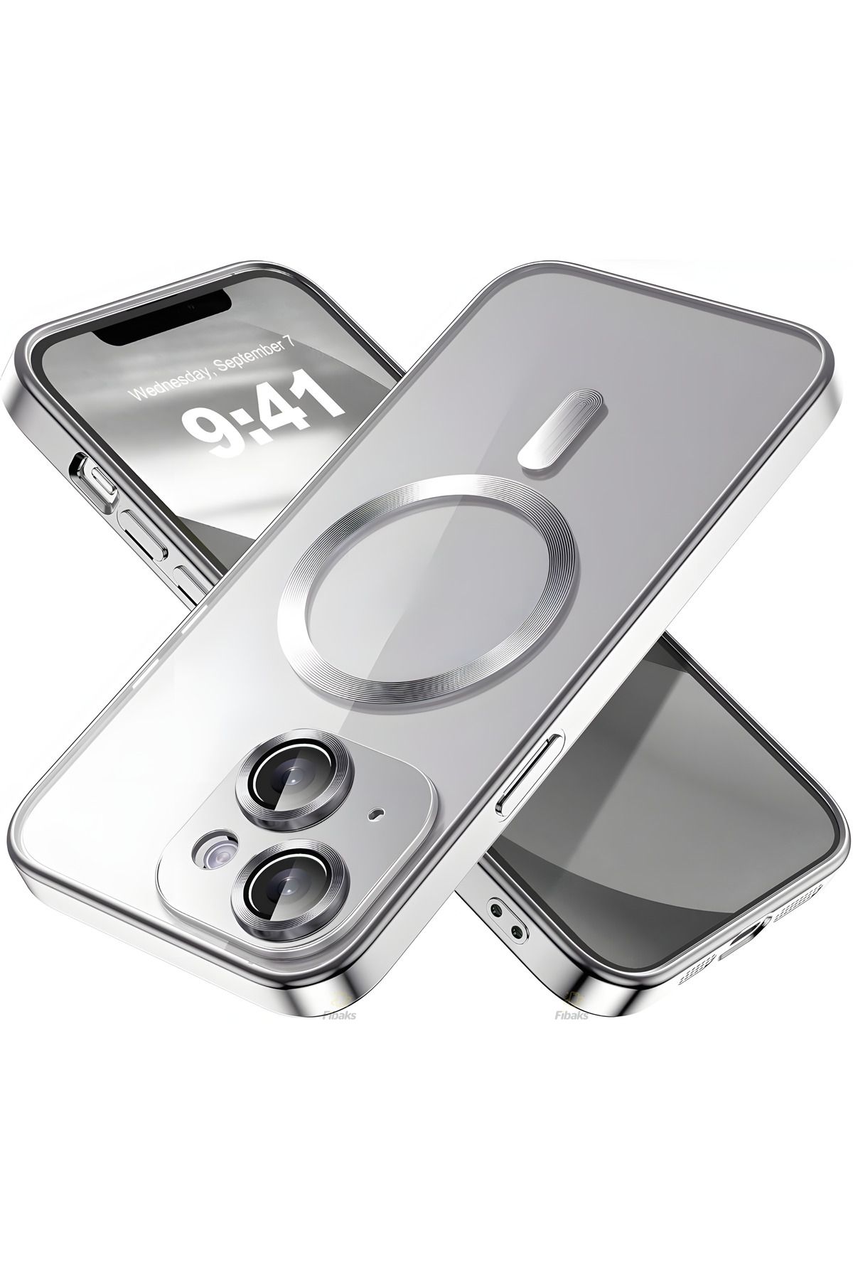 Fibaks Apple Iphone 13 - 14 Kılıf Kamera Lens Korumalı Magsafe Şarj Kilifi Şeffaf Renkli Yumuşak Kapak