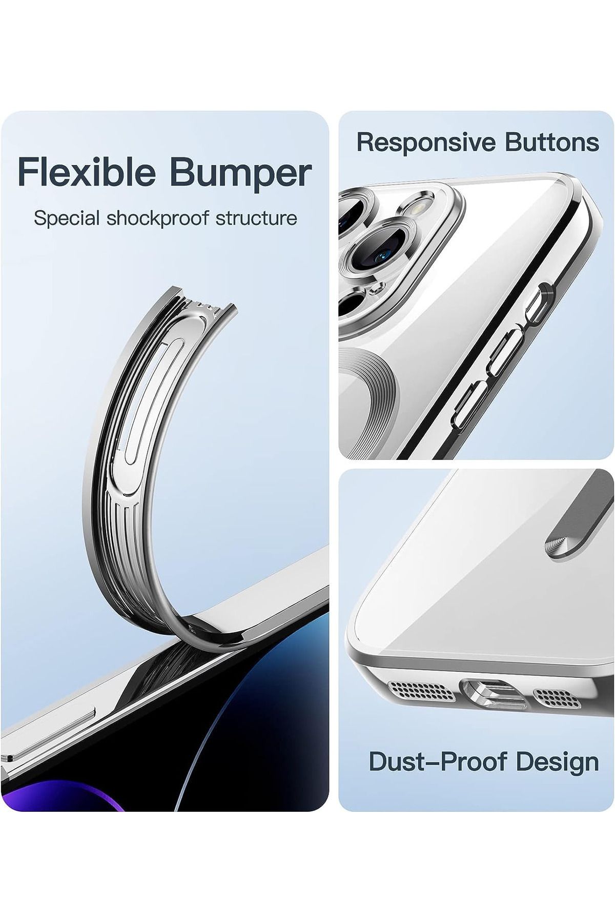 Fibaks Apple Iphone 13 - 14 Kılıf Kamera Lens Korumalı Magsafe Şarj Kilifi Şeffaf Renkli Yumuşak Kapak - Görsel 3