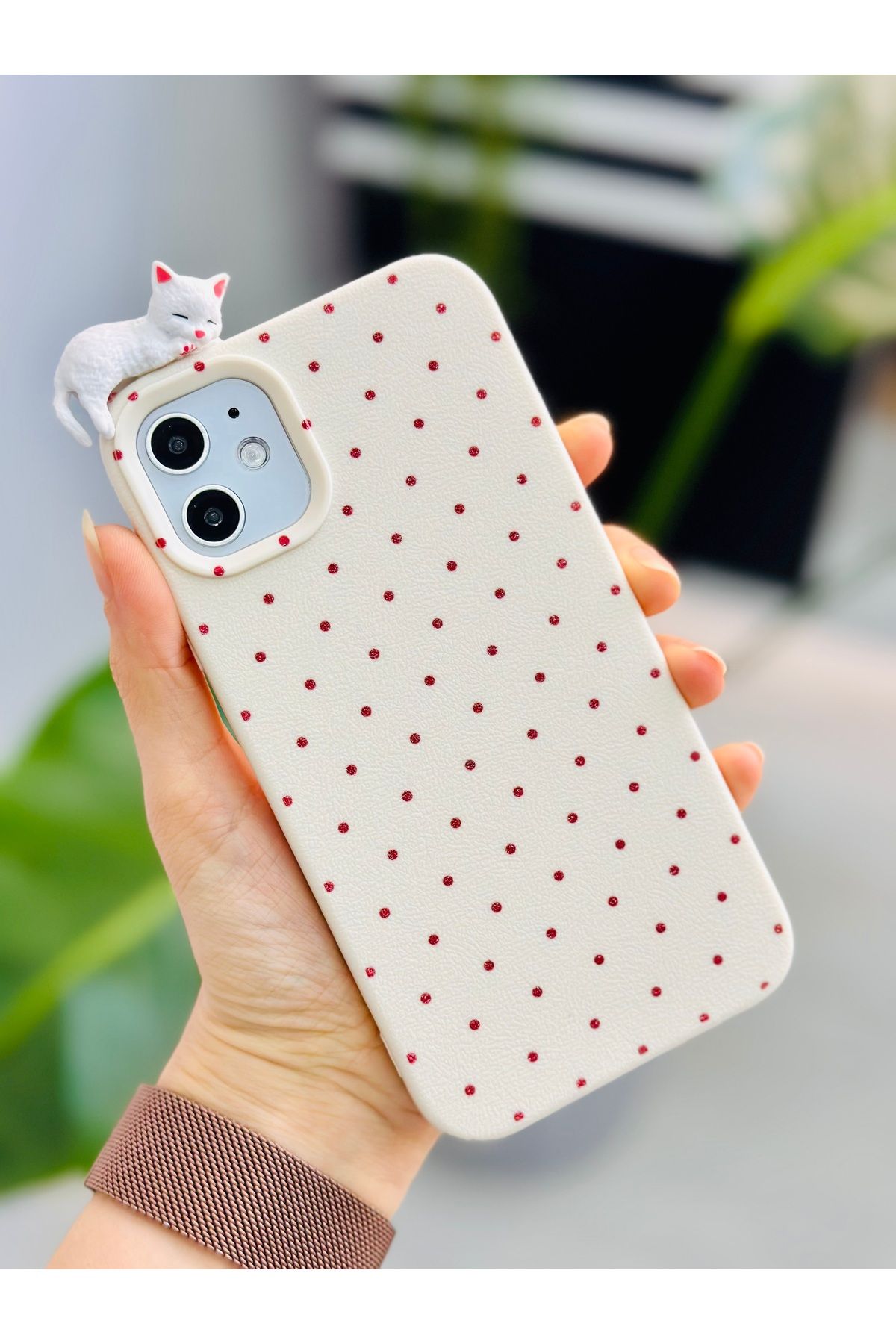 Go Aksesuar Iphone 11 Uyumlu 3d Oyuncaklı Puantiye Kedi Tasarımlı Yumuşak Silikon Kılıf