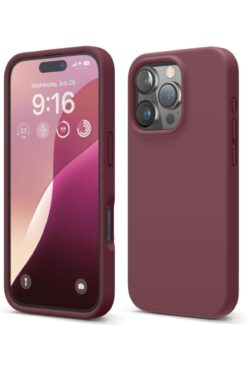 KVK PRİVACY Apple iPhone 16 Pro Max Kılıf Kadife Lansman Soft Yumuşak Liquid Silikon Kamera Korumalı Kapak Bordo