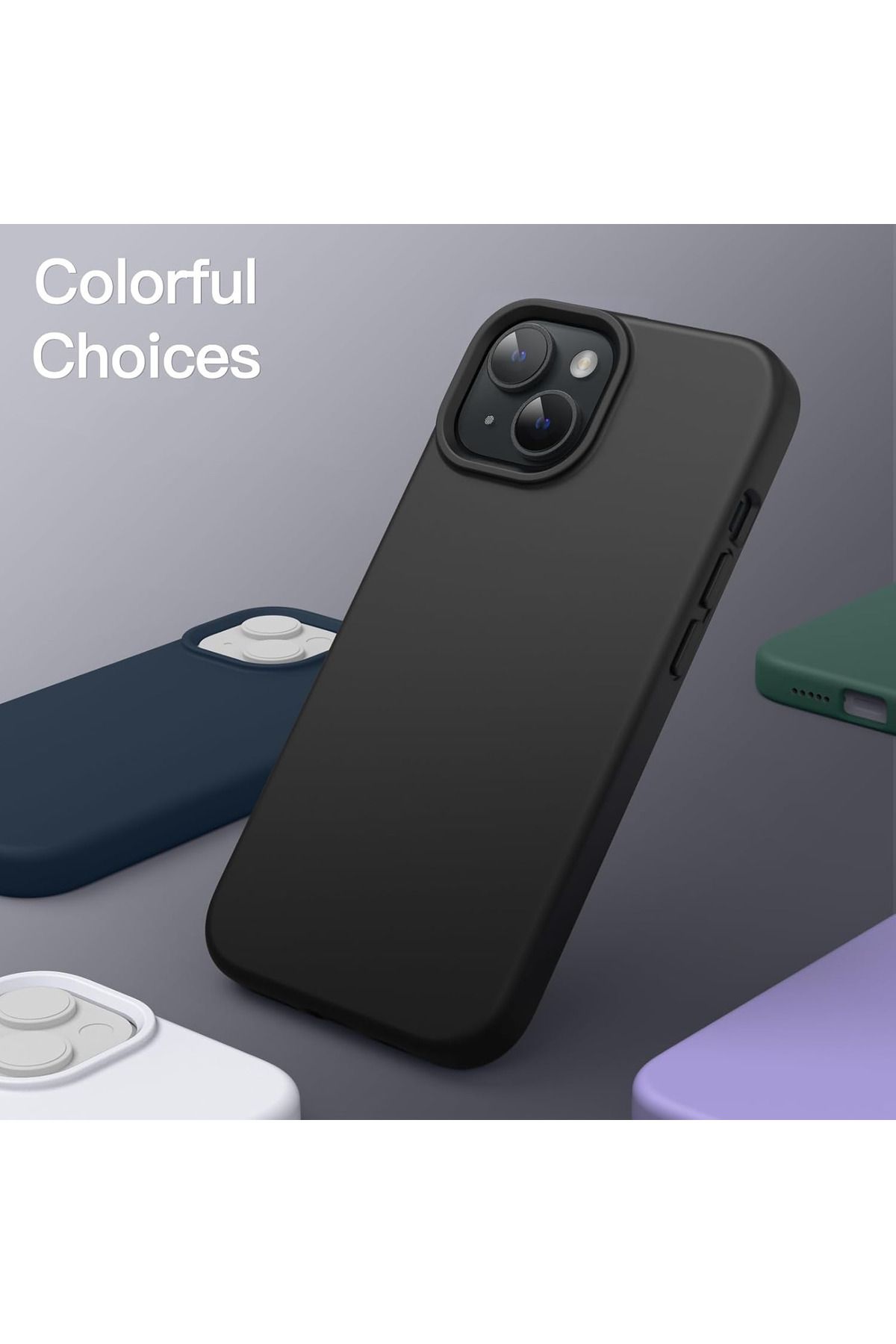 Fibaks Iphone 13 - 14 Uyumlu Kılıf Içi Kadife Lansman Silinebilir Renkli Yumuşak Silikon Siyah Kapak - Görsel 5