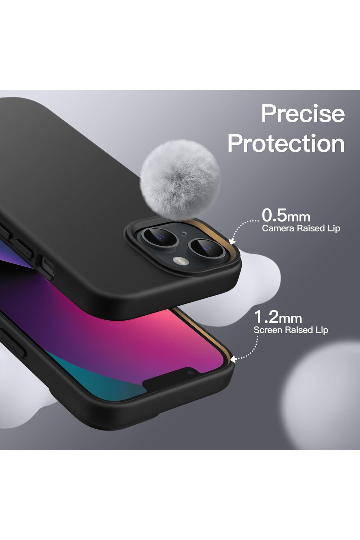 Fibaks Iphone 13 - 14 Uyumlu Kılıf Içi Kadife Lansman Silinebilir Renkli Yumuşak Silikon Siyah Kapak - Görsel 6