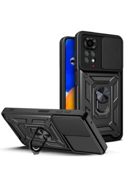 Fibaks Redmi Note 11 Pro & 12 Pro 4g Kılıf Kamera Korumalı Sürgülü Yüzüklü Armor Military Tank