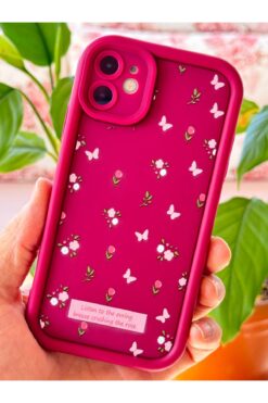 Fibaks Apple iPhone 11 Kılıf Yumuşak Dokulu Kelebek ve Gül Desenli Yumuşak Kamera Korumalı Silikon Kapak