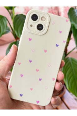 Fibaks Apple iPhone 13 Kılıf Kamera Korumalı Silikon Renkli Kalp Tasarımlı Kamera Korumalı Silikon Kapak
