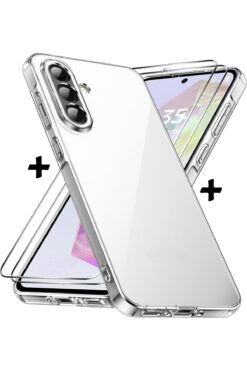 m.tk moveteck Samsung Galaxy A36 Kılıf Kamera Çıkıntılı Korumalı Yumuşak Şeffaf Silikon +9H Ekran Koruyucu Cam Set
