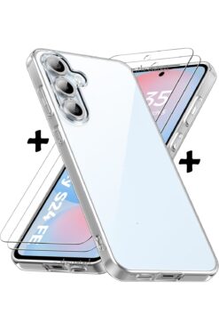 m.tk moveteck Samsung Galaxy S24 Fe Kılıf Kamera Çıkıntılı Korumalı Yumuşak Silikon + 9H Ekran Koruyucu Cam Uyumlu