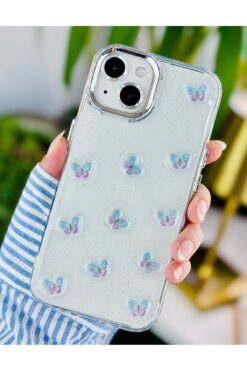 Go Aksesuar Apple Iphone 13 - 14 - 15 Uyumlu 3d Mini Kelebek Epoksili Silikon Telefon Kılıfı