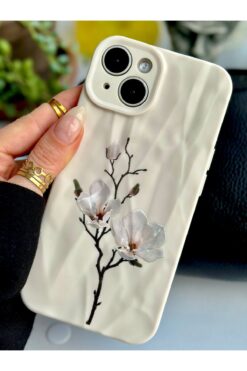 Go Aksesuar Iphone 13 ve 14 Uyumlu 3d Kağıt Manolya Baskı Desenli Silikon Kılıf