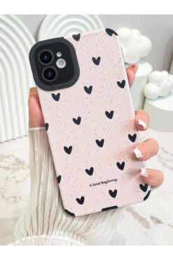 KVK PRİVACY iPhone 11 uyumlu Kılıf Siyah Kalp Desenli Kamera Korumalı Estetik Zarif Yumuşak Silikon Kapak