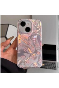 Pro Aksesuar Apple iPhone 15 Plus Uyumlu Kılıf Kalp Desenli Silikon Kılıf Pembe