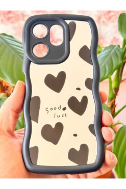 Fibaks Xiaomi Redmi 13C uyumlu Kılıf Aynalı Kalp Desenli Yumuşak Kenarlı Kamera Korumalı Silikon Kapak