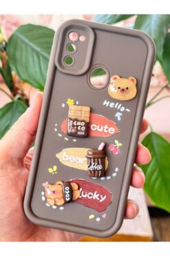 Fibaks Samsung Galaxy M30S-M21 Kılıf Tasarımlı Desenli Kamera Korumalı Ayıcık Kahve Yumuşak Silikon Kapak