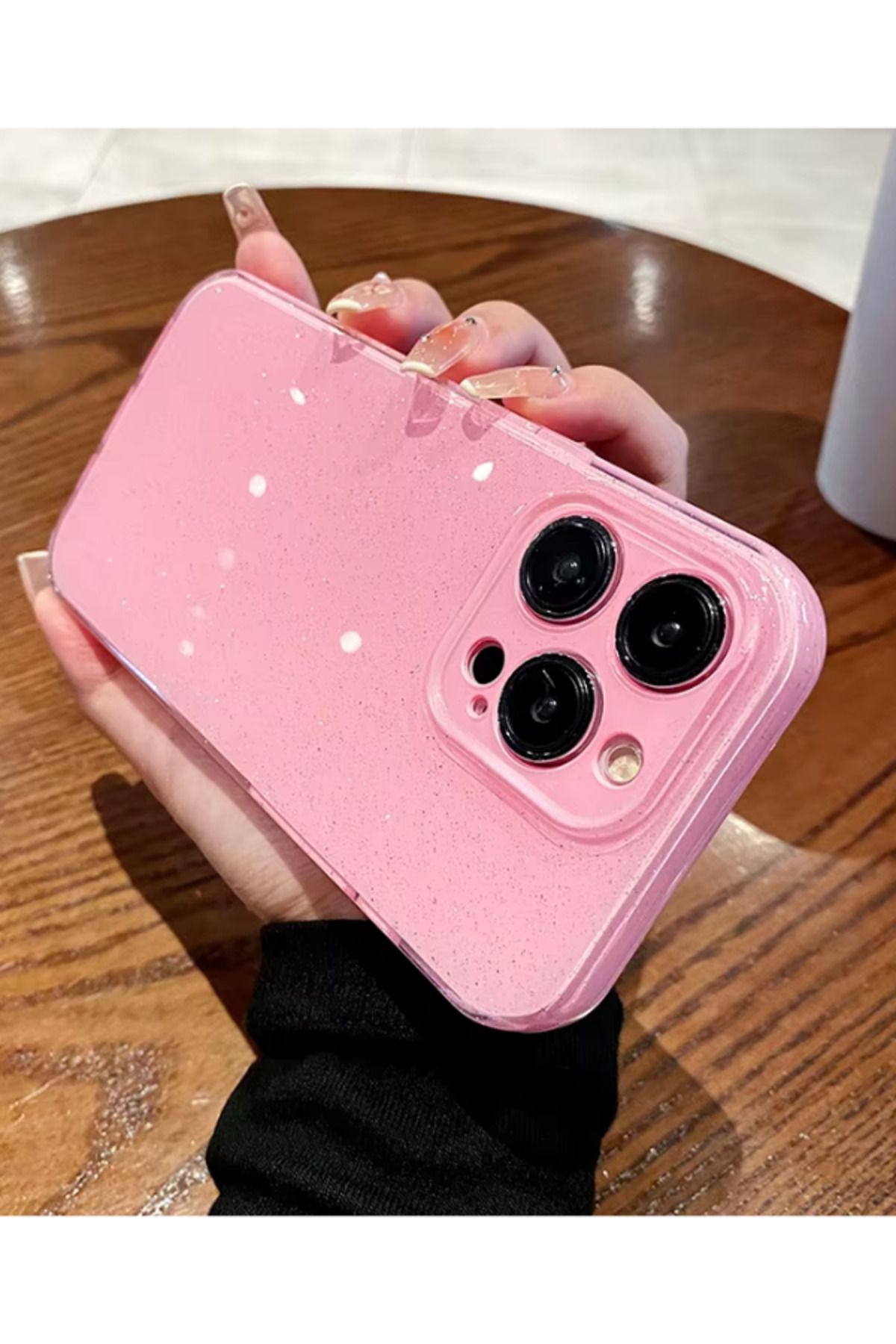 KVK PRİVACY Apple iPhone 16 Pro Max Kılıf Simli İnce Darbe Dayanıklı Silikon Parlak Yumuşak Kapak Pembe