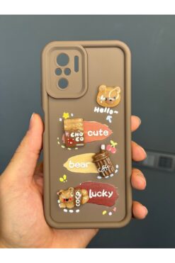 Fibaks Redmi Note 10/10s Uyumlu Kılıf Tasarımlı Desenli Kamera Korumalı Ayıcık Kahve Renkli Yumuşak Kapak