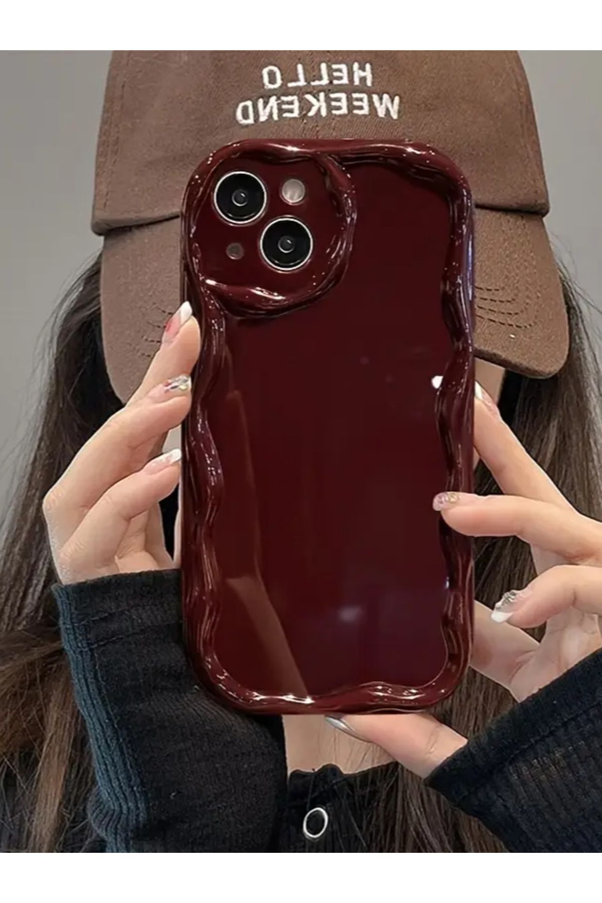 KVK PRİVACY İphone 15 Plus / 14 Plus Uyumlu Kılıf Dalgalı Darbelere Karşı Dayanıklı Yumuşak Silikon Kapak Bordo - Görsel 2