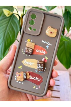 Fibaks Oppo A55 4G Kılıf Tasarımlı Desenli Kamera Korumalı Ayıcık Kahve Renkli Yumuşak Silikon Kap