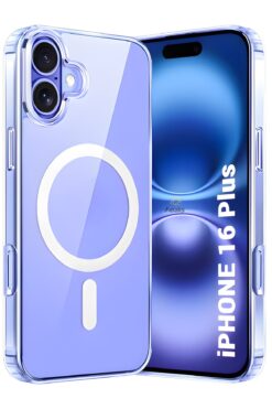 Fibaks İphone 16 Plus Uyumlu Kılıf Magsafe Wireless Kablosuz Şarj Destekli Sert Şeffaf Darbe Emici Kapak