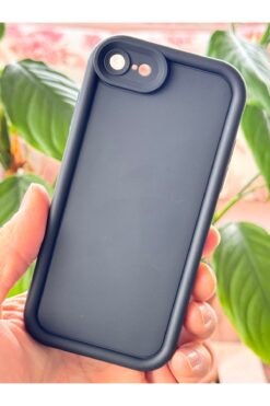 Fibaks Apple iPhone 7/8/SE 2020 2022 Kılıf Kamera Korumalı Yumuşak Dokulu Darbe Emici Siyah Silikon Kapak