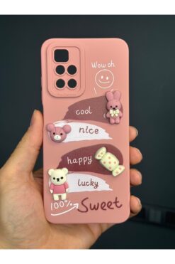 Fibaks Redmi 10 2022 Uyumlu Kılıf Tasarımlı Desenli Kamera Korumalı Tavşan Pembe Yumuşak Silikon Kapak