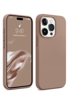 KVK PRİVACY iPhone 15 ProMax Kılıf Kadife Lansman Soft Yumuşak Liquid Silikon Kamera Korumalı Kapak Kahve
