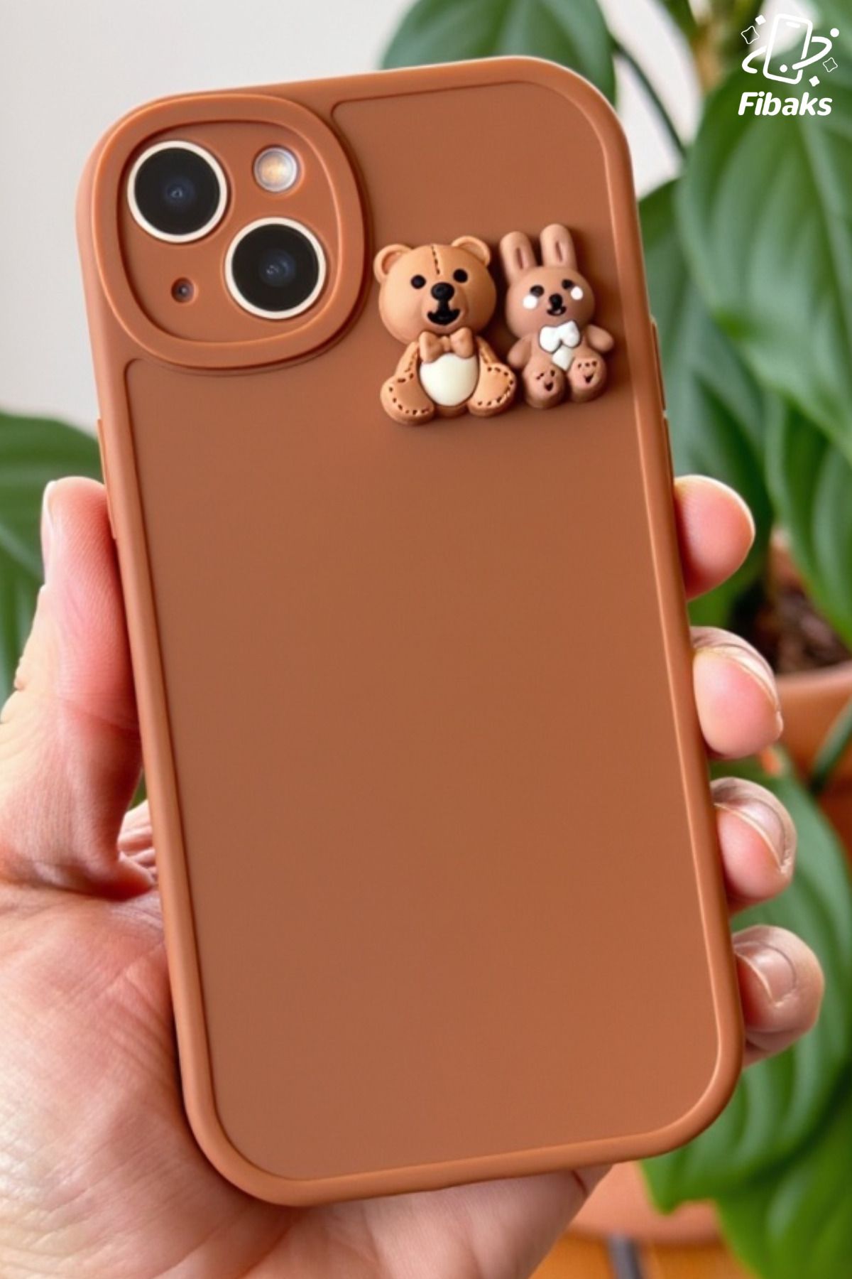 Fibaks İphone 13/14 Uyumlu Kılıf Tasarımlı Desenli Kamera Korumalı Ayıcık Ve Tavşan Yumuşak Silikon Kapak