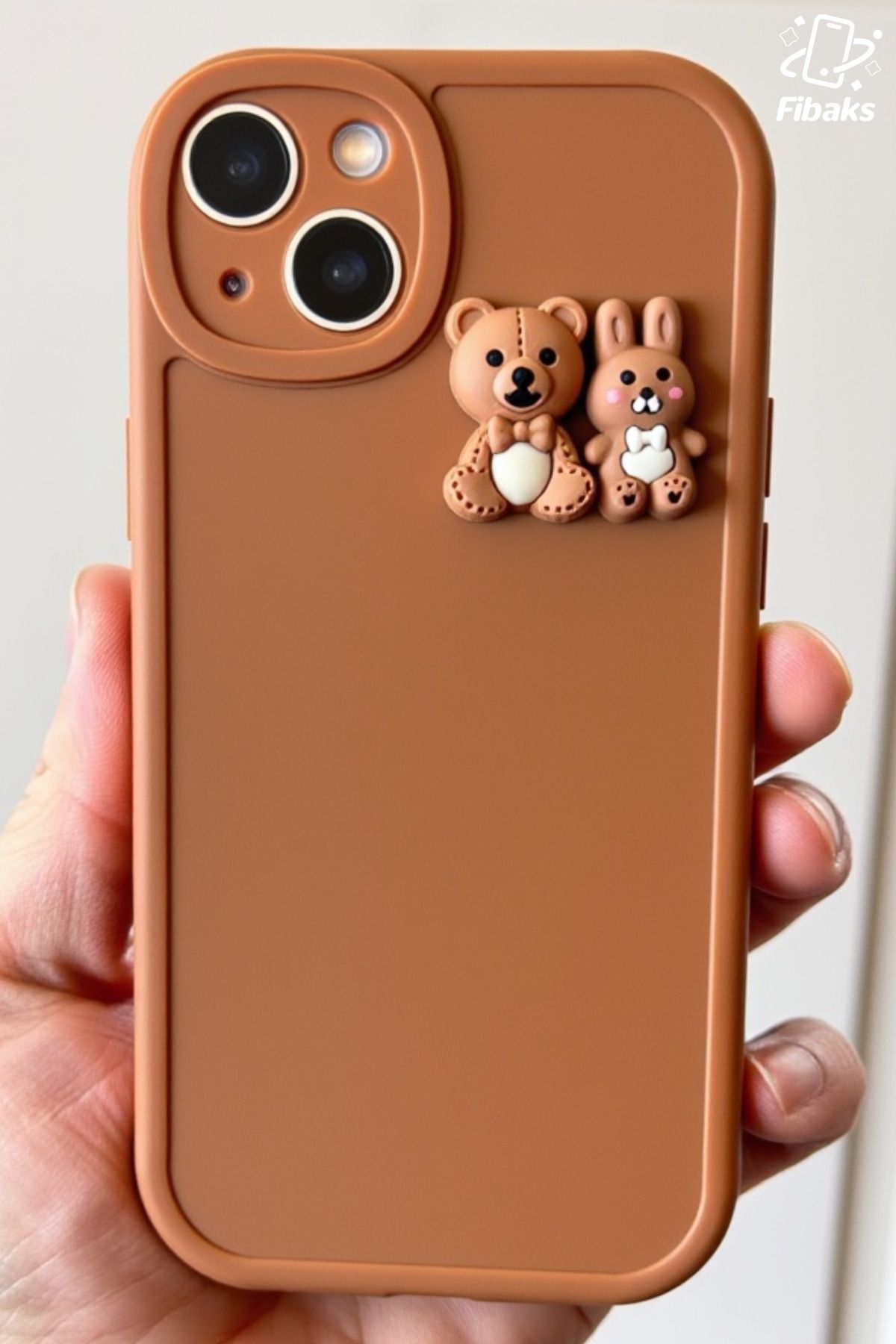 Fibaks İphone 13/14 Uyumlu Kılıf Tasarımlı Desenli Kamera Korumalı Ayıcık Ve Tavşan Yumuşak Silikon Kapak - Görsel 2