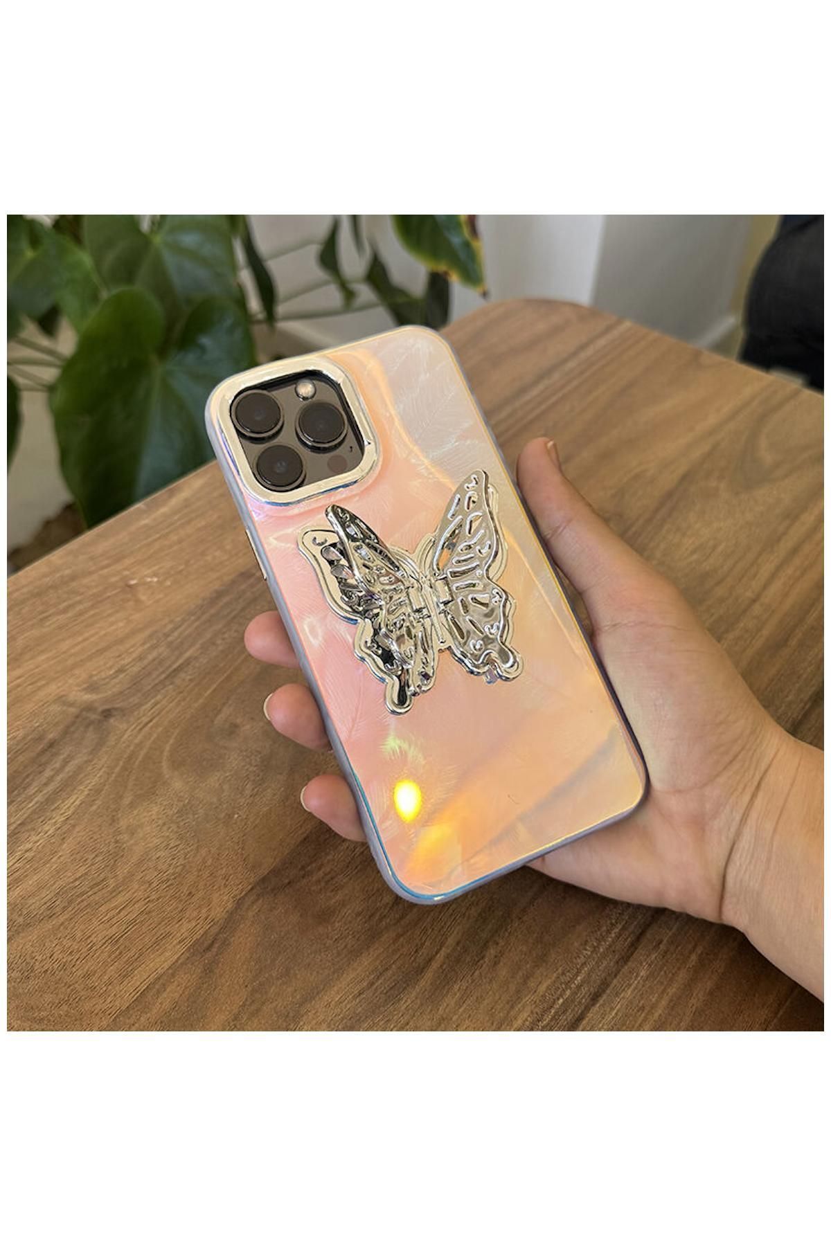 Pro Aksesuar Xiaomi Redmi Note 14 Pro 5g Uyumlu Kılıf Stand Özellikli Kelebekli Silikon Kılıf Desen 2 - Görsel 3