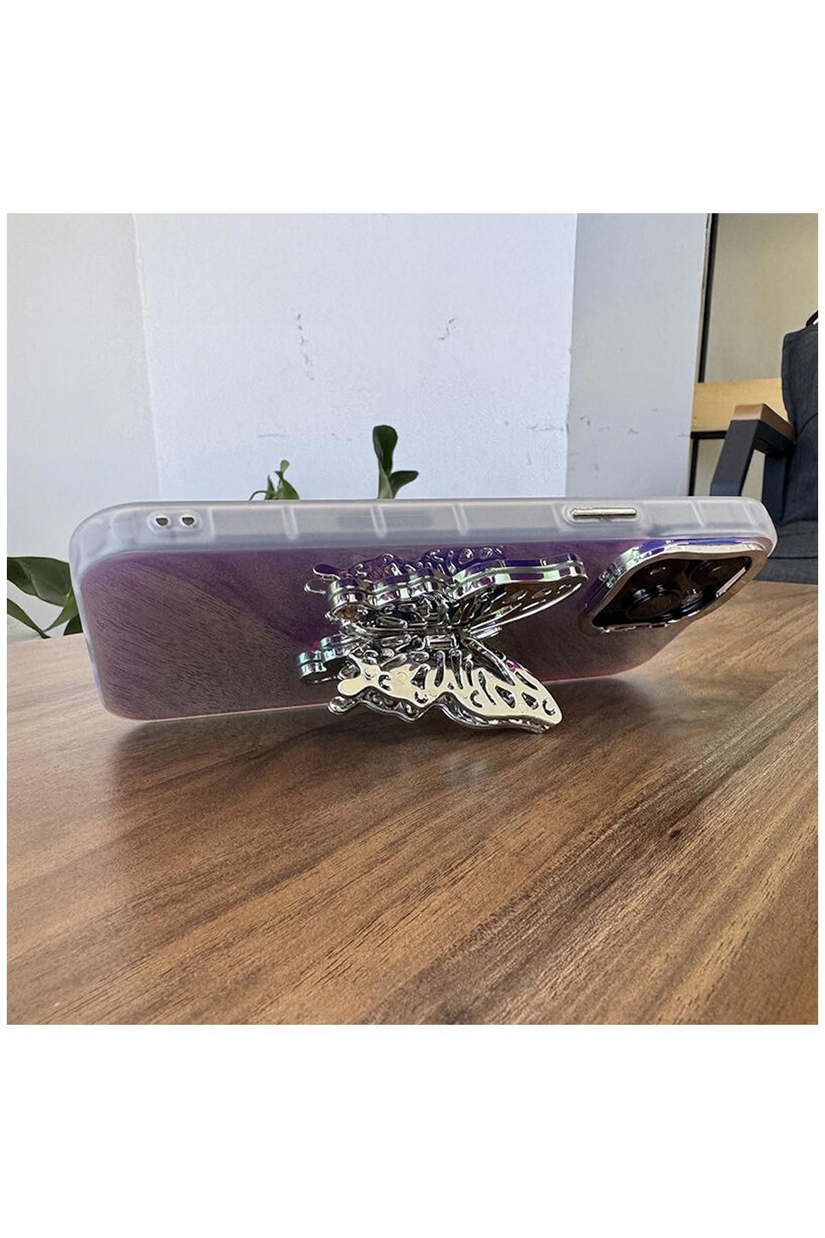 Pro Aksesuar Xiaomi Redmi Note 14 Pro 5g Uyumlu Kılıf Stand Özellikli Kelebekli Silikon Kılıf Desen 2 - Görsel 4