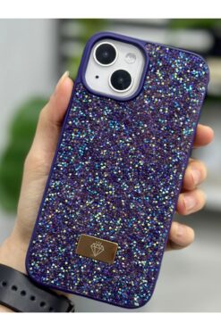 Go Aksesuar Iphone 13 - 14 ve 15 Uyumlu ELMASTasarımlı Taşlı Işıltılı Parlak Pırlanta Silikon Kılıf
