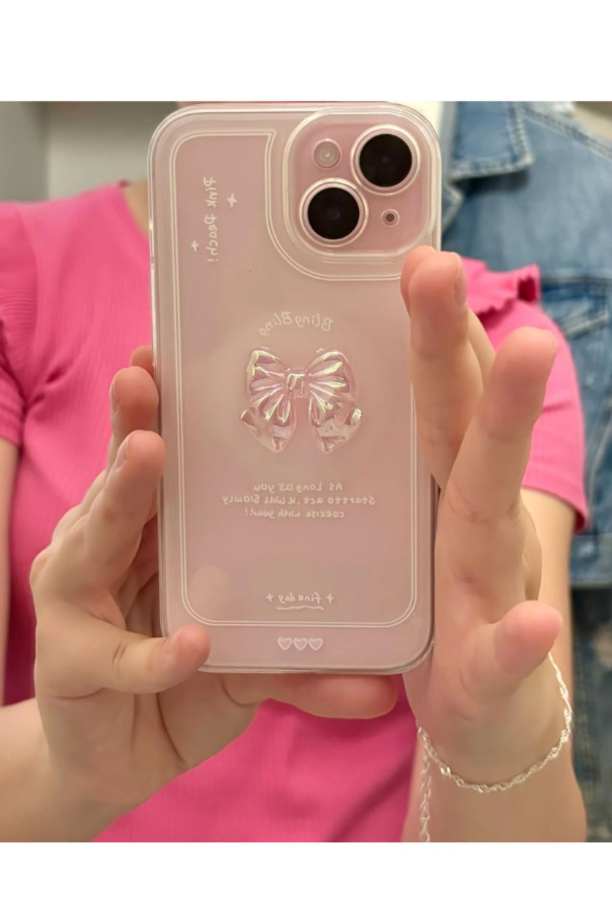 KVK PRİVACY Apple Iphone 15 Plus /14 Plus Uyumlu Kılıf '3 Boyutlu Kurdele' Kamera Korumalı Yumuşak Kapak Şeffaf