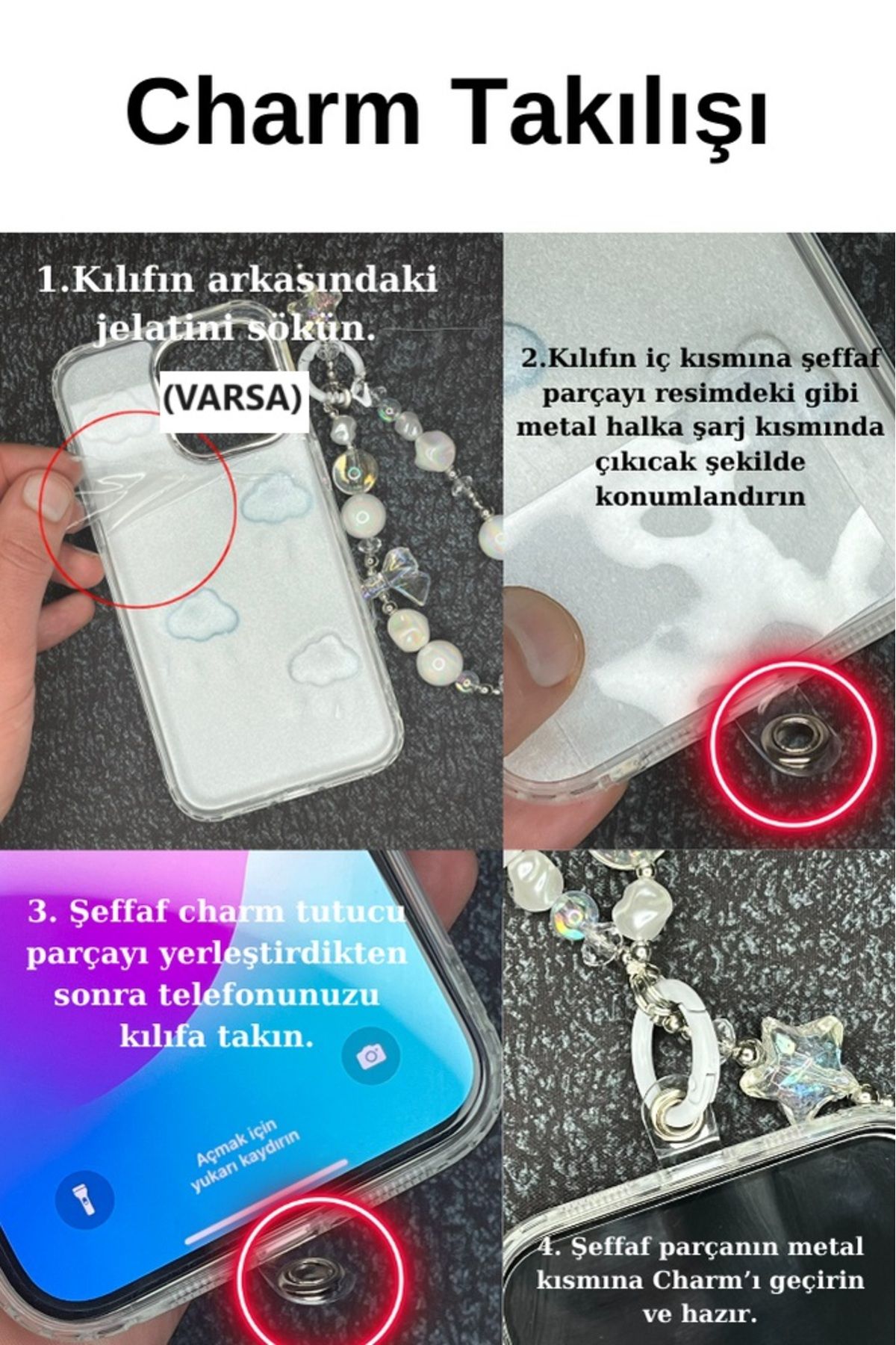 Paladyum Case iPhone 16 Pro Max Uyumlu Lux Işıltılı İnci Charmlı Kalpli Kılıf - Görsel 3