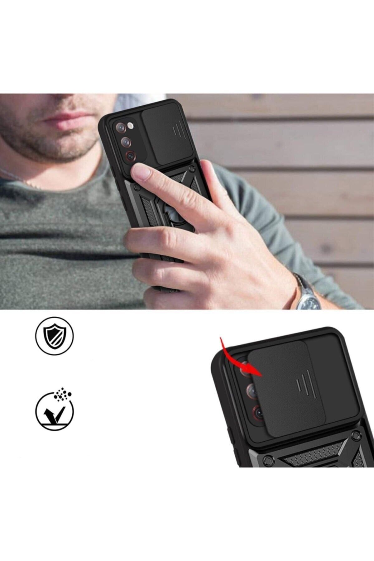 Fibaks Samsung Galaxy S20 Fe Kılıf Kamera Korumalı Sürgülü Yüzüklü Armor Military Tank Zırh - Görsel 2