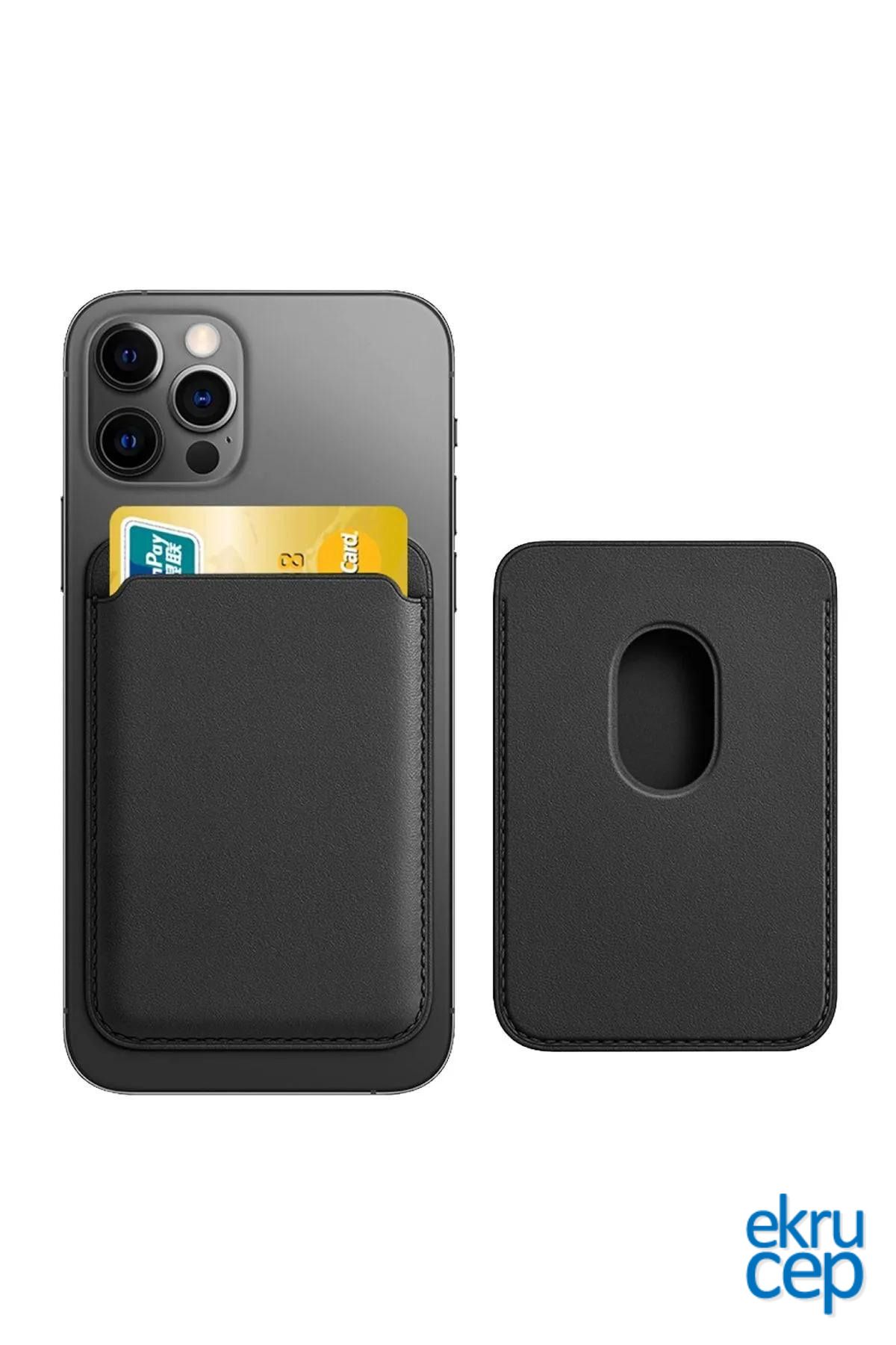 Ekru Cep iPhone 11-12-13-14-15 Serileri ile Uyumlu Magsafe Mıknatıslı Kartlık Deri Cüzdan Kartlık