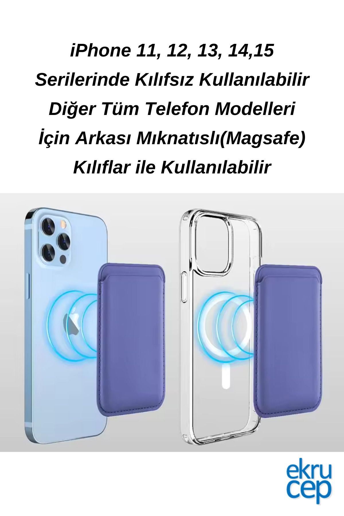 Ekru Cep iPhone 11-12-13-14-15 Serileri ile Uyumlu Magsafe Mıknatıslı Kartlık Deri Cüzdan Kartlık - Görsel 2