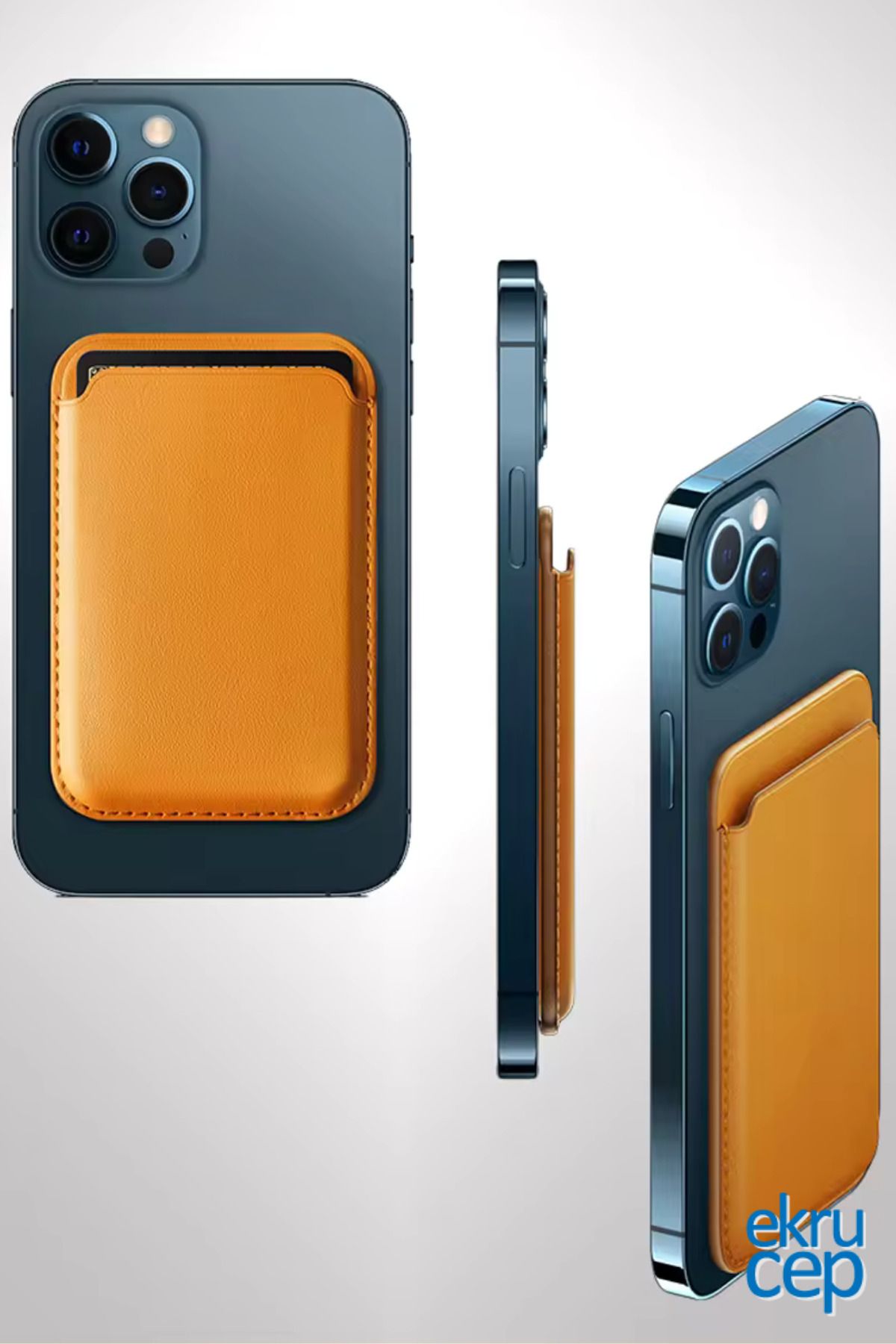 Ekru Cep iPhone 11-12-13-14-15 Serileri ile Uyumlu Magsafe Mıknatıslı Kartlık Deri Cüzdan Kartlık - Görsel 7