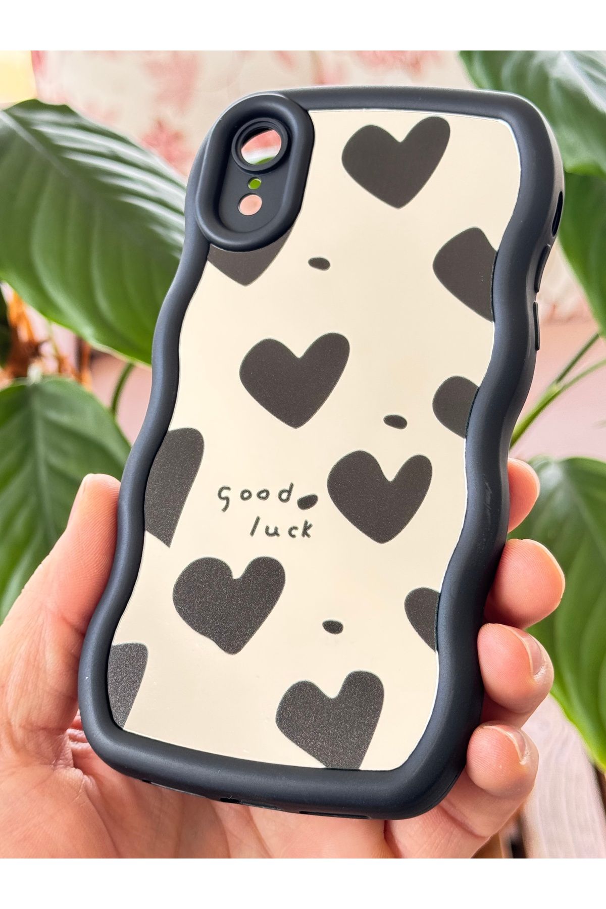 Fibaks iPhone XR Kılıf uyumlu Aynalı Kalp Desenli Yumuşak Kenarlı Kamera Korumalı Silikon Kapak